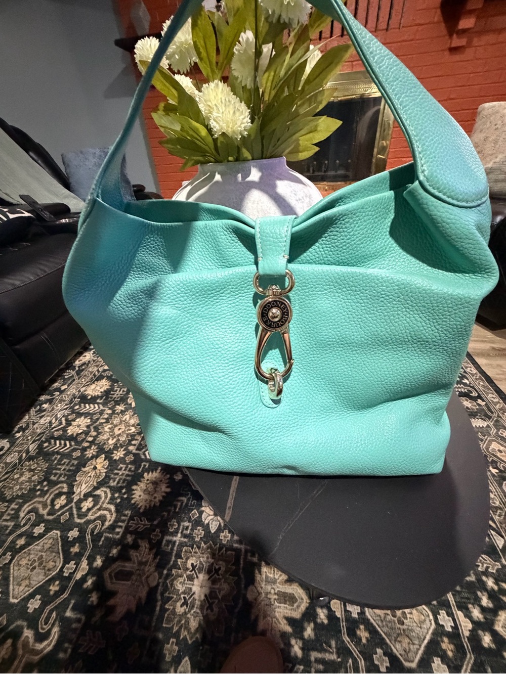 DOONEY & BOURKE Belvidere LOGO LOCK LEATHER SHOULDER BAG/HOBO Tiffany TEAL